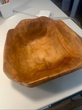 Hand-Carved Wooden Serving Bowl in Honey Brown